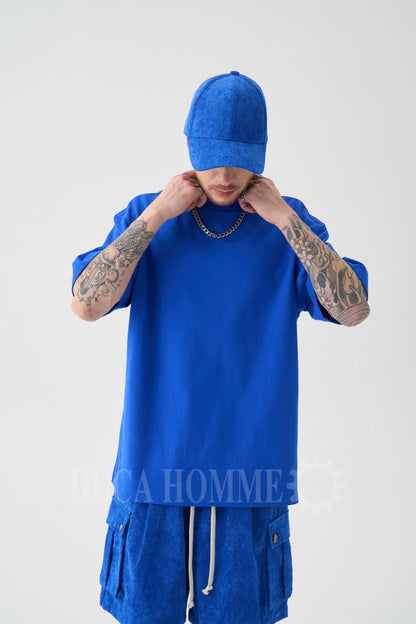 T-Shirt Oversize collo alto Blu Royal