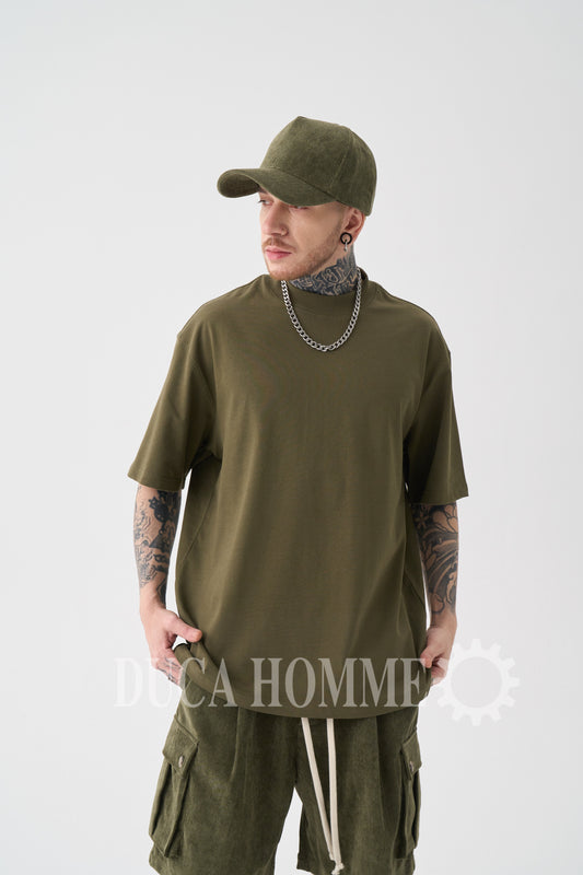 T-Shirt Oversize collo alto Verde Militare