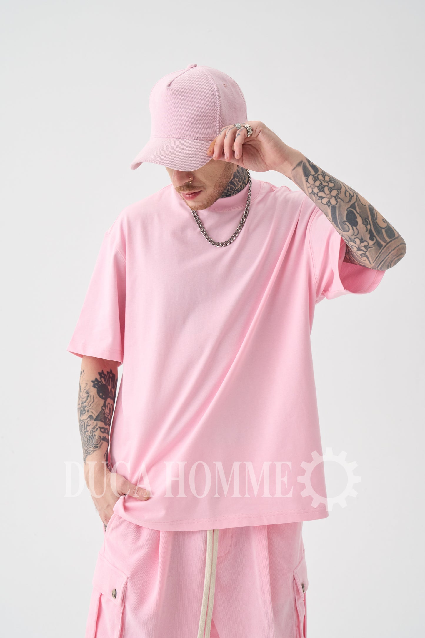 T-Shirt Oversize collo alto Rosa