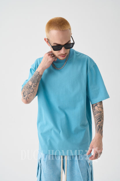 T-Shirt Oversize collo alto Azzurra