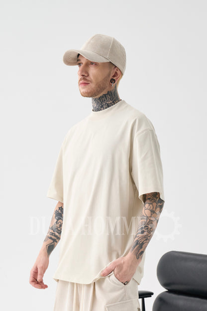 T-Shirt Oversize collo alto Beige