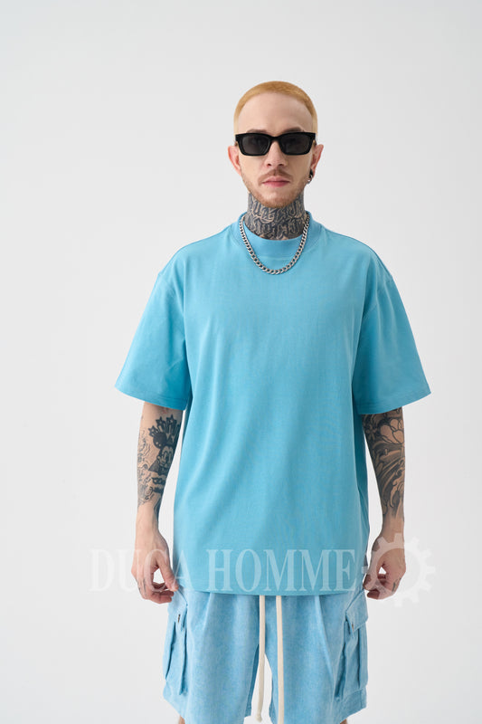 T-Shirt Oversize collo alto Azzurra