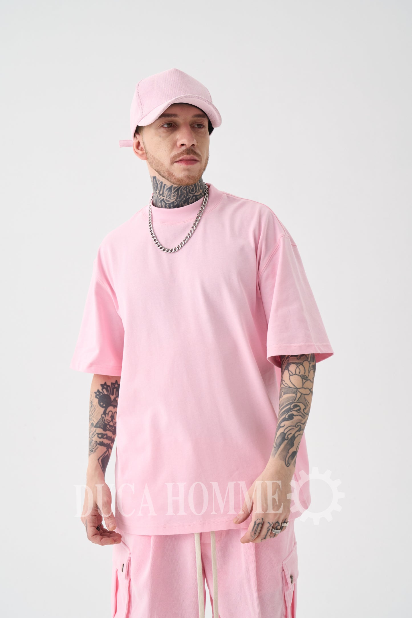 T-Shirt Oversize collo alto Rosa