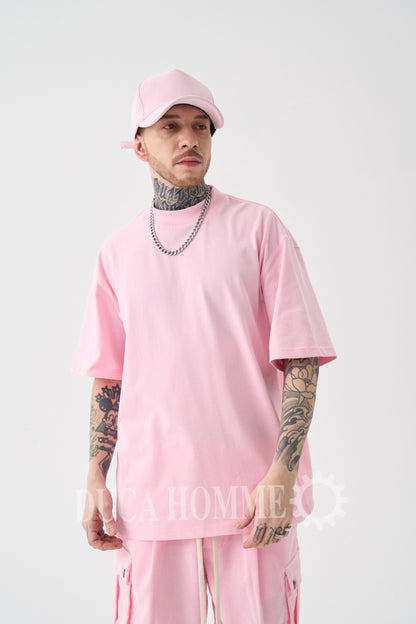 T-Shirt Oversize collo alto Rosa