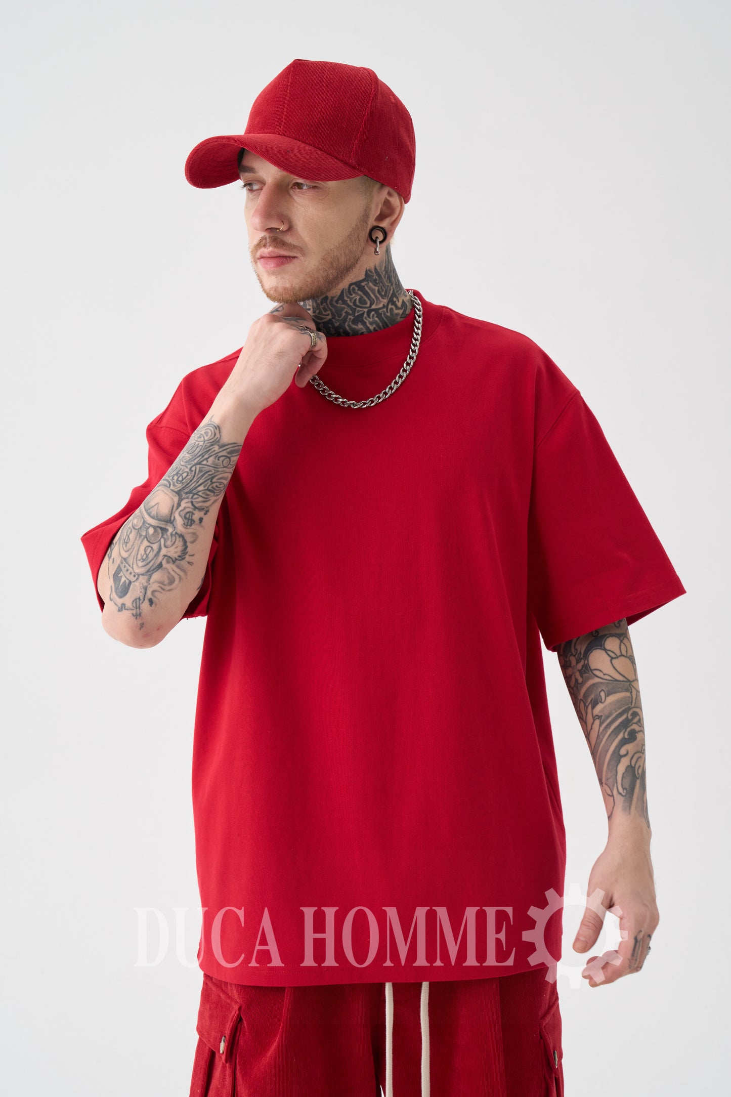 T-Shirt Oversize collo alto Rossa