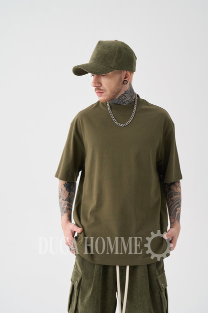 T-Shirt Oversize collo alto Verde Militare